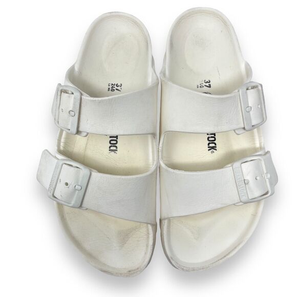 Birkenstock Arizona EVA Beach Sandals Size US 6  EU 37 White Buckle Slides - Picture 1 of 12